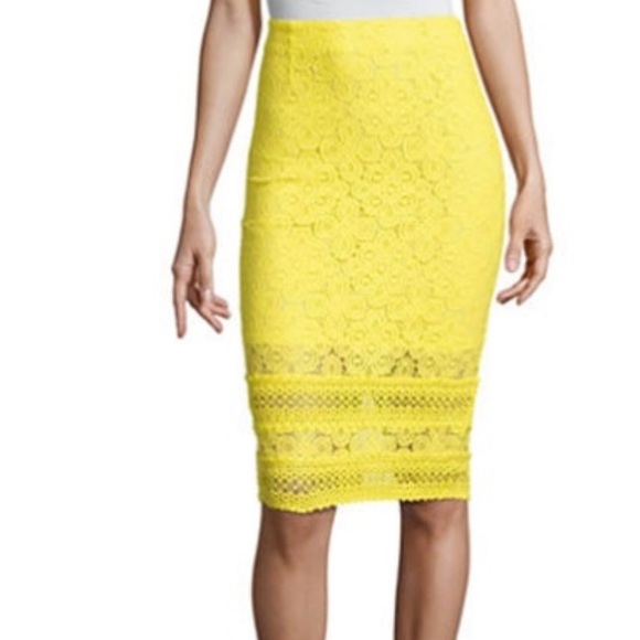 project RUNWAY Dresses & Skirts - New Yellow Lace Detail Pencil Skirt Size 10